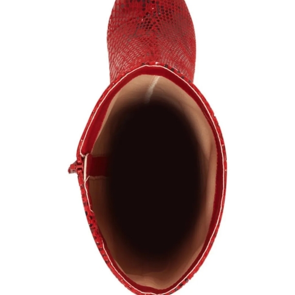 NWT Christmas Red Snakeskin Knee High Leather Boots - Picture 10 of 16